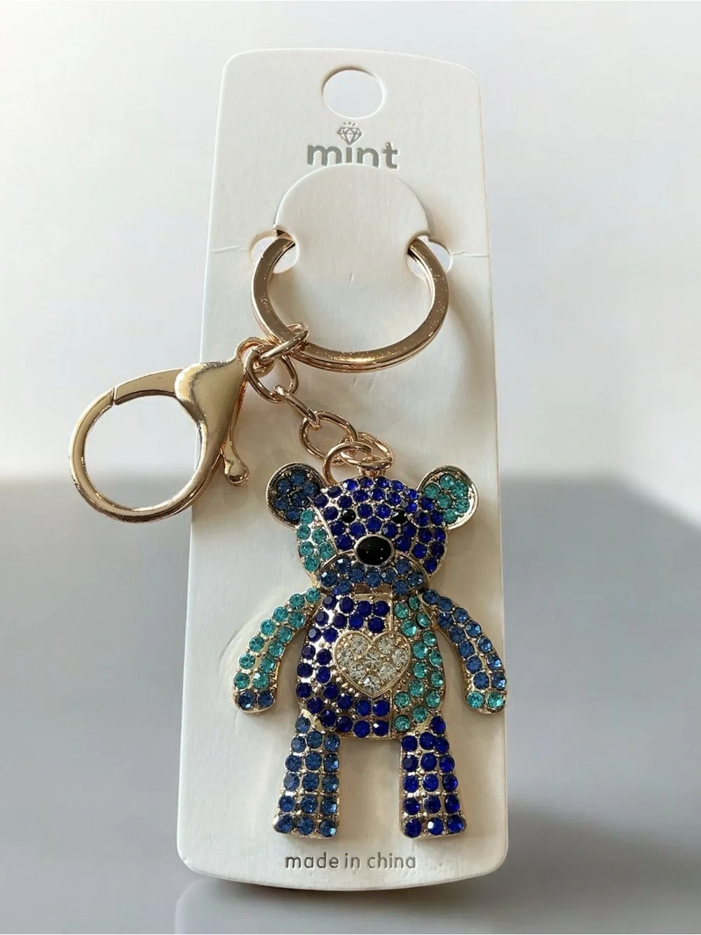 Rhinestone Keychain Bundle of 3 Crystal Bear, Teal Crab & RWB Flag Keychain NWOT